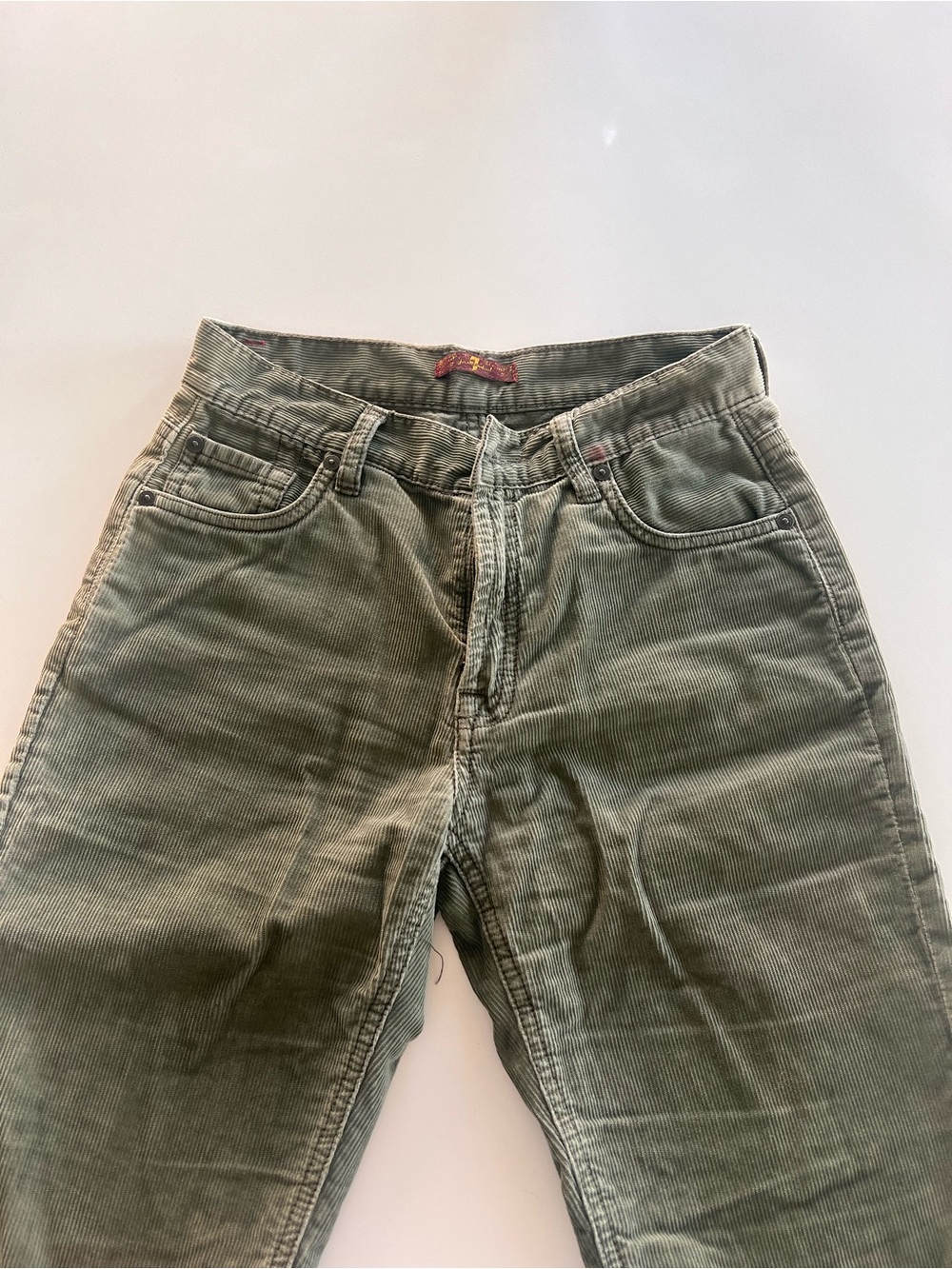 7 For All Mankind Olive Green Straight Leg Corduroy Pants